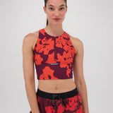 Bandit | Cadence™ Zip Front Race Crop - Fig with Intense Red Abstract Floral