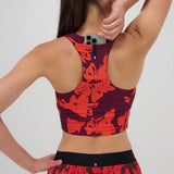 Bandit | Cadence™ Zip Front Race Crop - Fig with Intense Red Abstract Floral