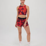 Bandit | Cadence™ Zip Front Race Crop - Fig with Intense Red Abstract Floral